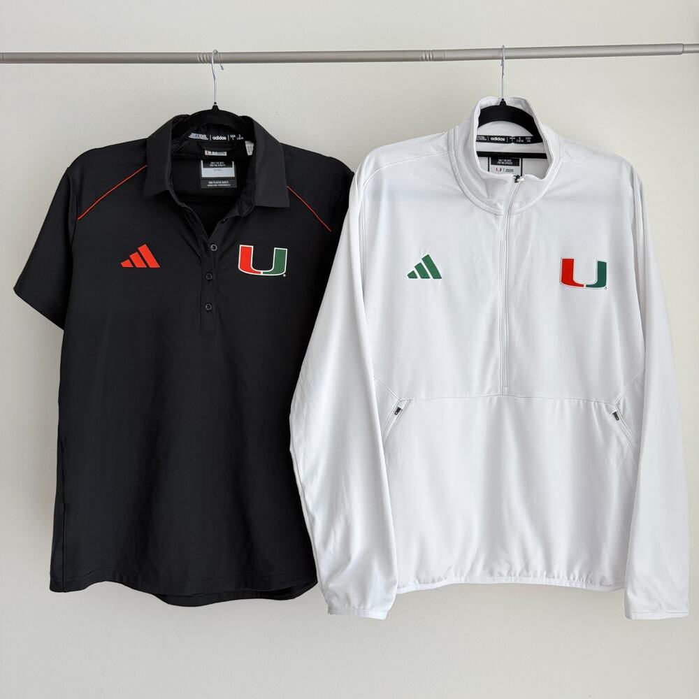 Adidas Miami Hurricanes Windbreaker Jacket Polo Lot of 2 Women Large Team Issued